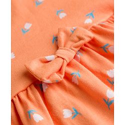 Babyhug Single Jersey Knit Half Sleeves Floral Printed Frocks With Bow Applique Pack Of 2 - Orange & Yellow