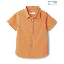 Babyhug Linen Woven Half Sleeves Solid Colour Shirt -  Orange