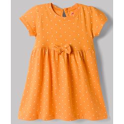 Babyhug Single Jersey Knit Half Sleeves Polka Dots & Strawberry Printed Frocks With Bow Applique Pack Of 2 - Orange & White