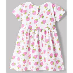 Babyhug Single Jersey Knit Half Sleeves Polka Dots & Strawberry Printed Frocks With Bow Applique Pack Of 2 - Orange & White