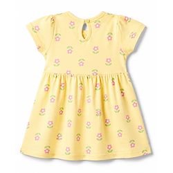 Babyhug Single Jersey Knit Half Sleeves Striped & Floral Printed Frocks With Bow Applique Pack Of 2 - Pink & Yellow