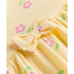 Babyhug Single Jersey Knit Half Sleeves Striped & Floral Printed Frocks With Bow Applique Pack Of 2 - Pink & Yellow