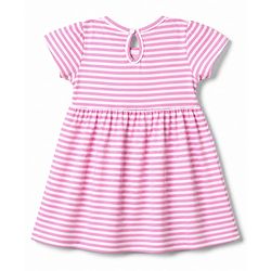 Babyhug Single Jersey Knit Half Sleeves Striped & Floral Printed Frocks With Bow Applique Pack Of 2 - Pink & Yellow