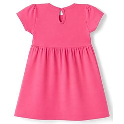 Babyhug Single Jersey Knit Half Sleeves Floral & Text Printed Frocks With Bow Applique Pack Of 2 - Yellow & Dark Pink