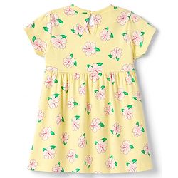 Babyhug Single Jersey Knit Half Sleeves Floral & Text Printed Frocks With Bow Applique Pack Of 2 - Yellow & Dark Pink