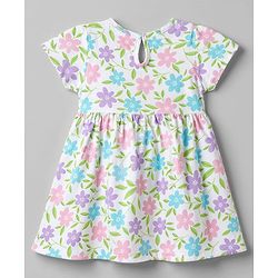 Babyhug Cotton Single Jersey Knit Half Sleeves Floral & Polka Dot Printed Frocks with Bow Applique Pack of 2 - White & Purple