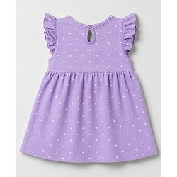 Babyhug Cotton Single Jersey Knit Half Sleeves Floral & Polka Dot Printed Frocks with Bow Applique Pack of 2 - White & Purple