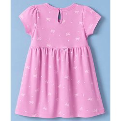 Babyhug Single Jersey Knit Half Sleeves Polka Dots & Bears Printed Frocks With Bow Applique Pack Of 2 - Pink & White