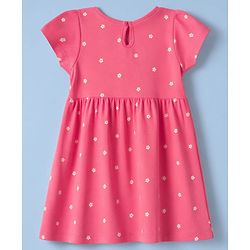 Babyhug Single Jersey Knit Half Sleeves Tropical Theme & Floral Printed Frocks With Bow Applique Pack Of 2 - White & Dark Pink