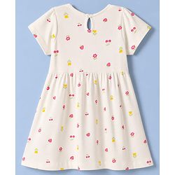 Babyhug Single Jersey Knit Half Sleeves Tropical Theme & Floral Printed Frocks With Bow Applique Pack Of 2 - White & Dark Pink