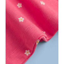 Babyhug Single Jersey Knit Half Sleeves Tropical Theme & Floral Printed Frocks With Bow Applique Pack Of 2 - White & Dark Pink