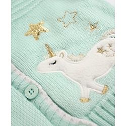 Babyhug Knit Full Sleeves Front Open Hooded Sweater with Unicorn Patch in Turquoise