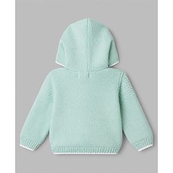 Babyhug Knit Full Sleeves Front Open Hooded Sweater with Unicorn Patch in Turquoise