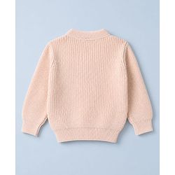 Babyhug Knit Front Open Sweater with Full Sleeves and Fox Applique in Peach