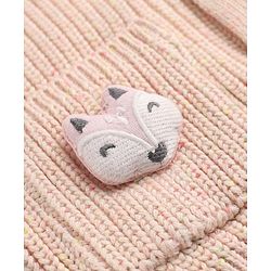 Babyhug Knit Front Open Sweater with Full Sleeves and Fox Applique in Peach