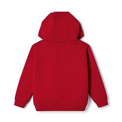 Babyhug Fur- Lined Knit Full Sleeves Hooded Sweater with Rain Deer Embroidery - Red
