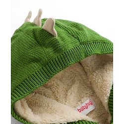 Babyhug Fur- Lined Knit Full Sleeves Dino Embroidered Hooded Sweater - Green