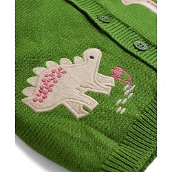 Babyhug Fur- Lined Knit Full Sleeves Dino Embroidered Hooded Sweater - Green