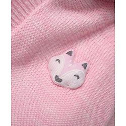 Babyhug Fur- Lined Knit Full Sleeves Hooded Sweater With Fox Applique - Pink