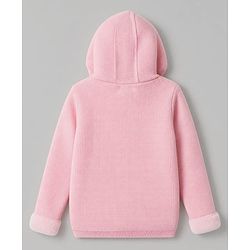 Babyhug Fur- Lined Knit Full Sleeves Hooded Sweater With Fox Applique - Pink