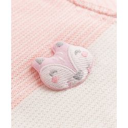 Babyhug Fur- Lined Knit Full Sleeves Front Open Hooded Colour Block Sweater with Animals Face Applique - Pink