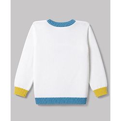 Babyhug 100% Cotton Knit Full Sleeves Pullover with Elephant Design - White & Blue