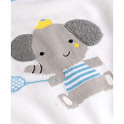 Babyhug 100% Cotton Knit Full Sleeves Pullover with Elephant Design - White & Blue