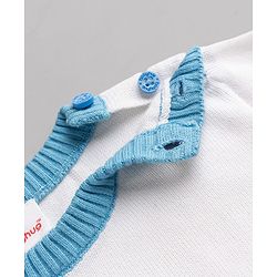 Babyhug 100% Cotton Knit Full Sleeves Pullover with Elephant Design - White & Blue