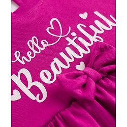 Babyhug Single Jersey Knit Half Sleeves Hearts & Text Printed Frocks With Bow Applique - Pink & Purple