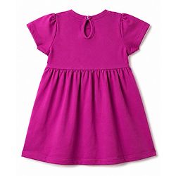 Babyhug Single Jersey Knit Half Sleeves Hearts & Text Printed Frocks With Bow Applique - Pink & Purple