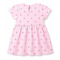 Babyhug Single Jersey Knit Half Sleeves Hearts & Text Printed Frocks With Bow Applique - Pink & Purple