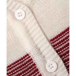 Babyhug Knit Full Sleeves Color Block Design Sweater Set with Cap & Booties - Maroon