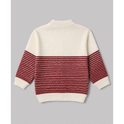 Babyhug Knit Full Sleeves Color Block Design Sweater Set with Cap & Booties - Maroon
