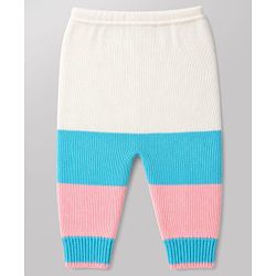 Babyhug Knit Full Sleeves Color Block Sweater Set With Cap & Booties -  White & Blue