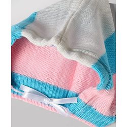 Babyhug Knit Full Sleeves Color Block Sweater Set With Cap & Booties -  White & Blue