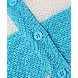 Babyhug Knit Full Sleeves Color Block Sweater Set With Cap & Booties -  White & Blue