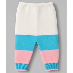 Babyhug Knit Full Sleeves Color Block Sweater Set With Cap & Booties -  White & Blue
