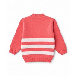 Babyhug Knit Full Sleeves Color Block Design Sweater Set with Cap & Booties - Coral