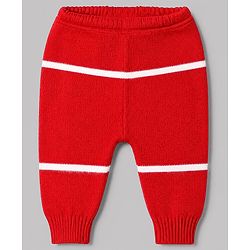 Babyhug Knit Full Sleeves Striped Sweater Set with Cap & Booties in Red
