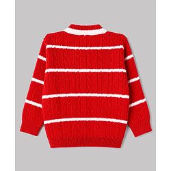 Babyhug Knit Full Sleeves Striped Sweater Set with Cap & Booties in Red