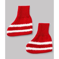 Babyhug Knit Full Sleeves Striped Sweater Set with Cap & Booties in Red