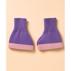 Babyhug Knit Full Sleeves Color Block Sweater Set With Cap & Booties - White & Lavender
