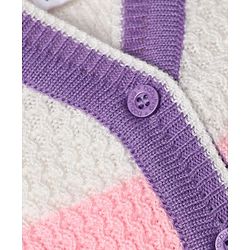 Babyhug Knit Full Sleeves Color Block Sweater Set With Cap & Booties - White & Lavender