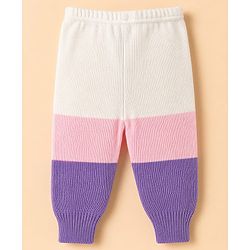 Babyhug Knit Full Sleeves Color Block Sweater Set With Cap & Booties - White & Lavender
