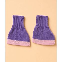 Babyhug Knit Full Sleeves Color Block Sweater Set With Cap & Booties - White & Lavender