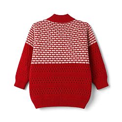 Babyhug Knit Full Sleeves Abstract Design Sweater Set with Cap & Booties - Red