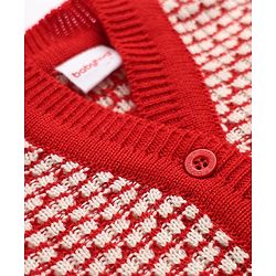 Babyhug Knit Full Sleeves Abstract Design Sweater Set with Cap & Booties - Red