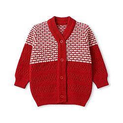 Babyhug Knit Full Sleeves Abstract Design Sweater Set with Cap & Booties - Red