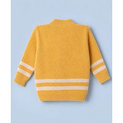 Babyhug Knit Full Sleeves Striped Sweater Set With Cap & Booties - White & Yellow