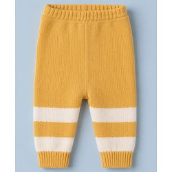 Babyhug Knit Full Sleeves Striped Sweater Set With Cap & Booties - White & Yellow